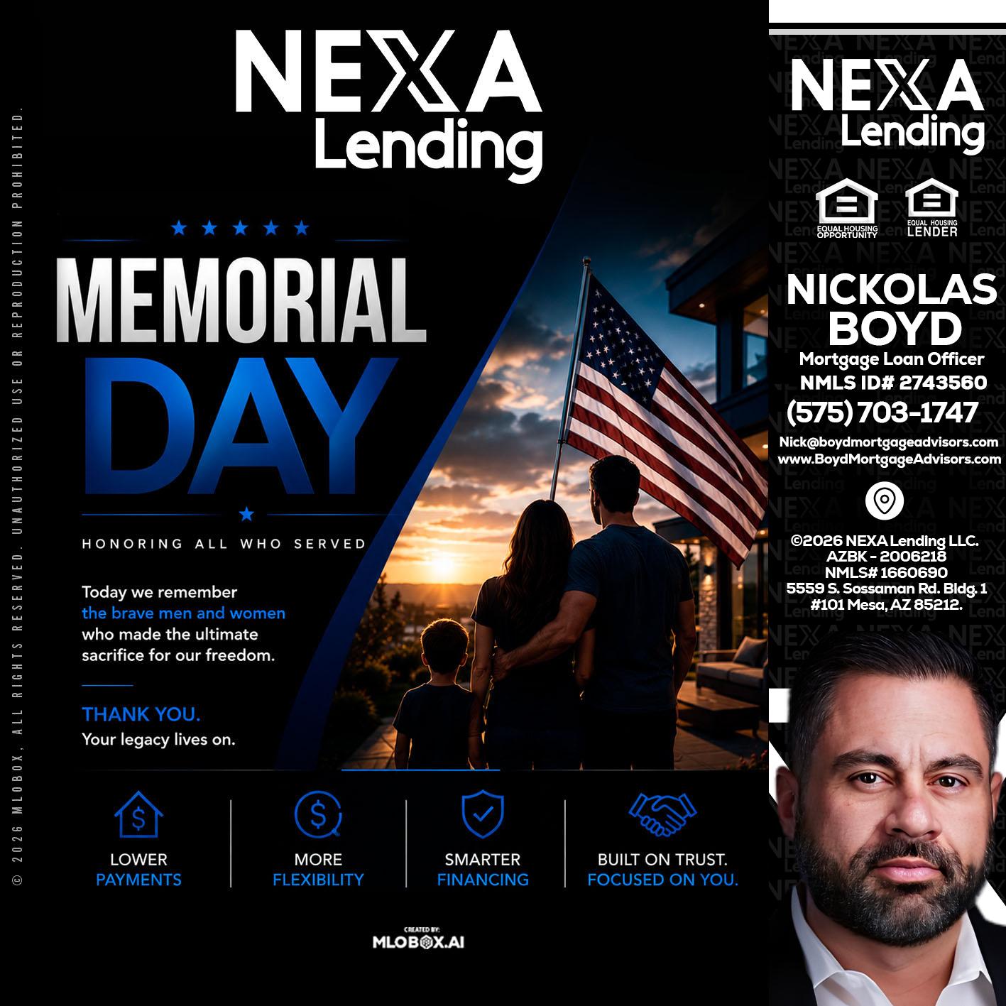 MEMORIAL DAY - Nick Boyd -Mortgage Loan Officer