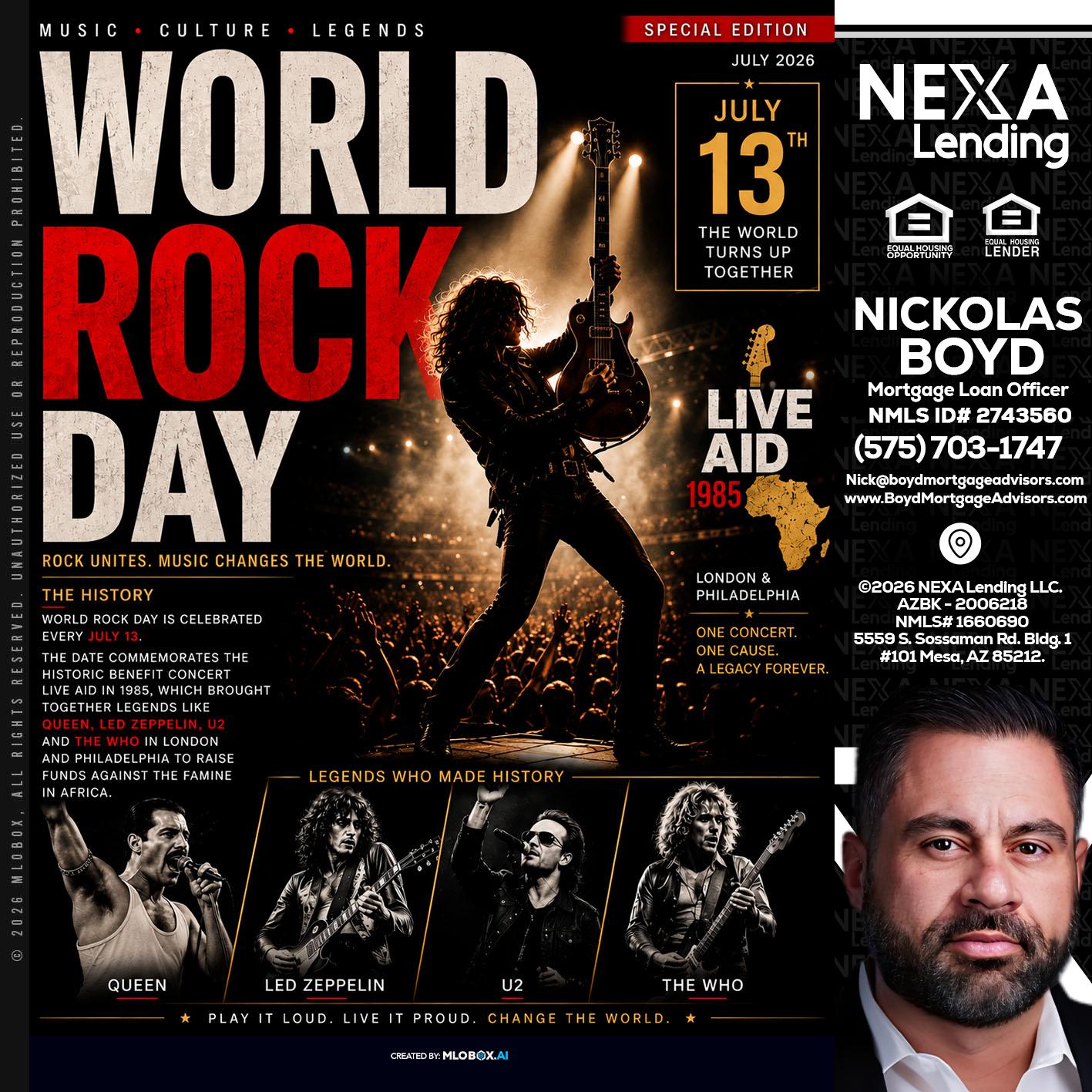 WORLD ROCK MUSIC DAY - Nick Boyd -Mortgage Loan Officer