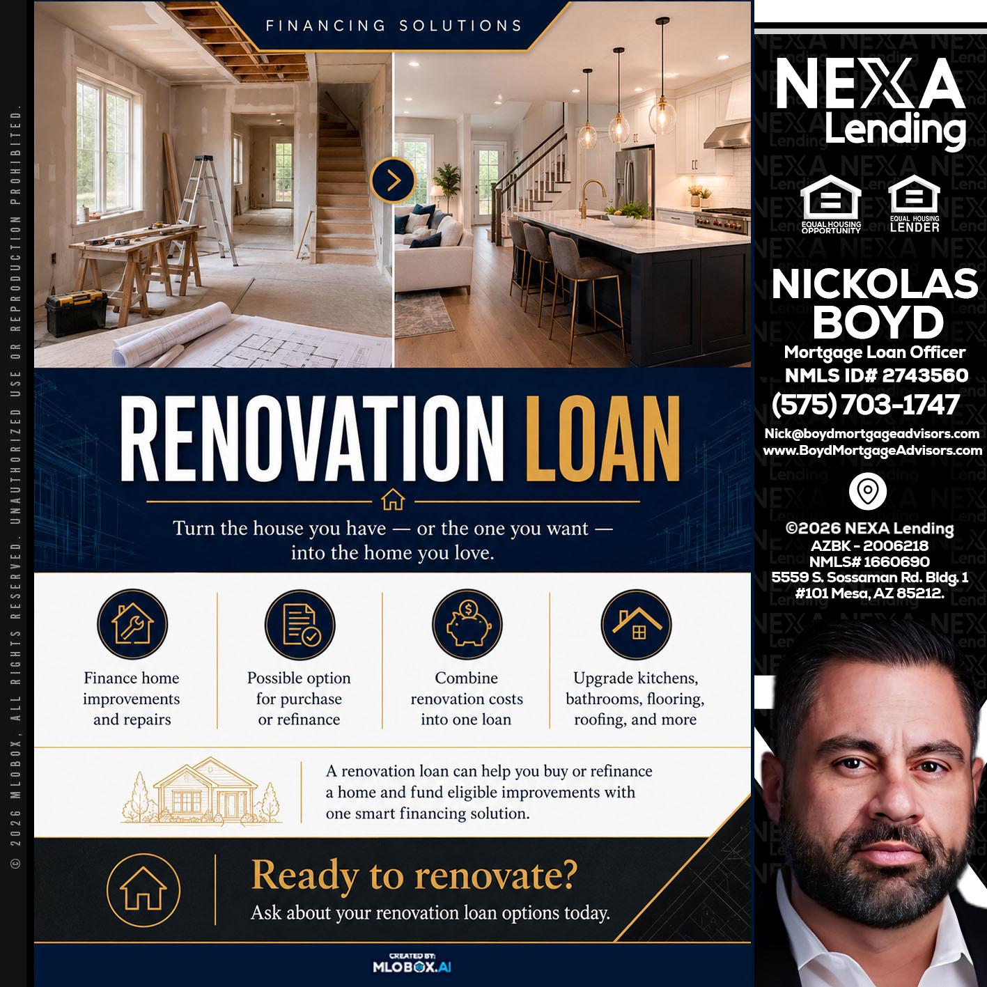 RENOVATION LOAN - Nick Boyd -Mortgage Loan Officer