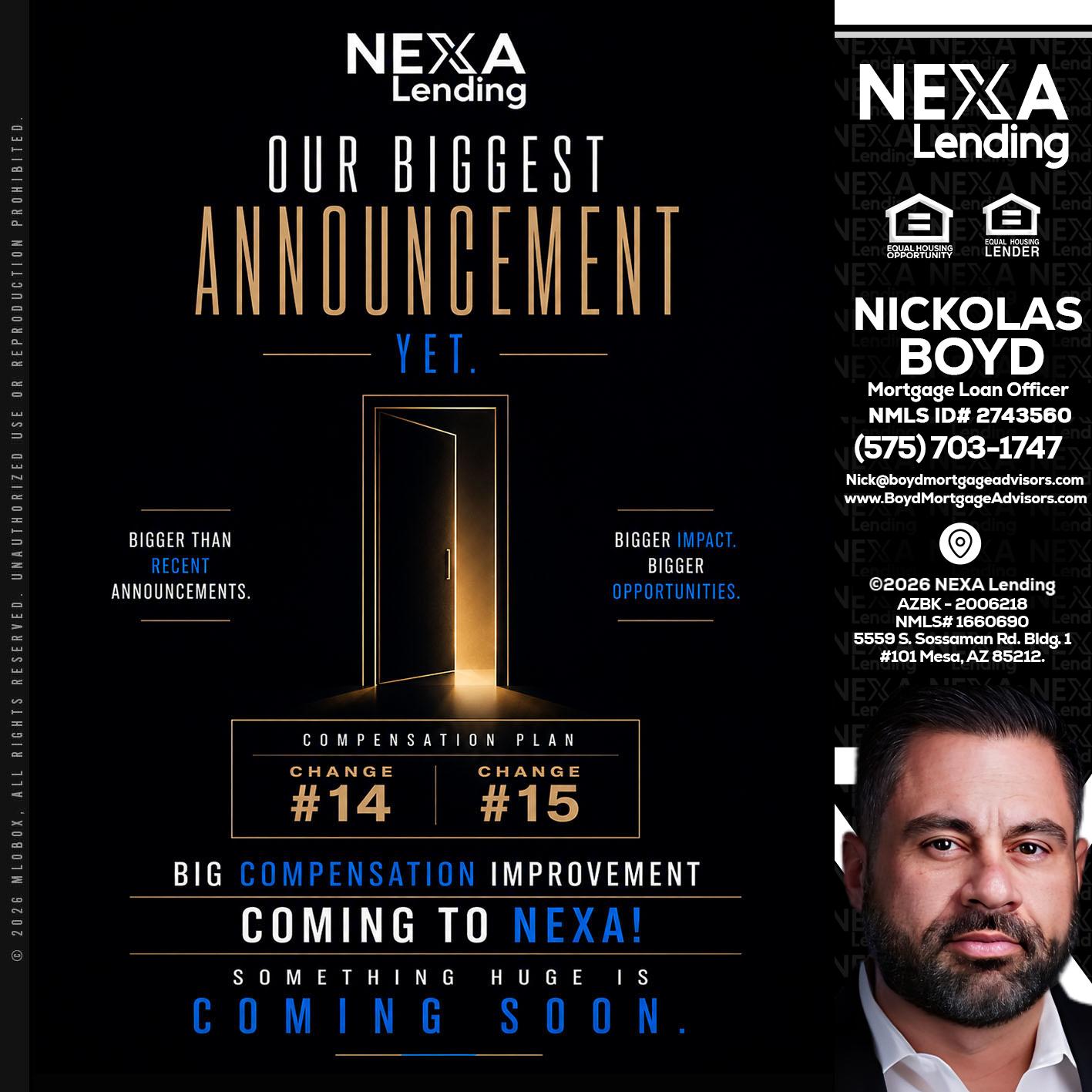 ANNOUNCEMENT - Nick Boyd -Mortgage Loan Officer