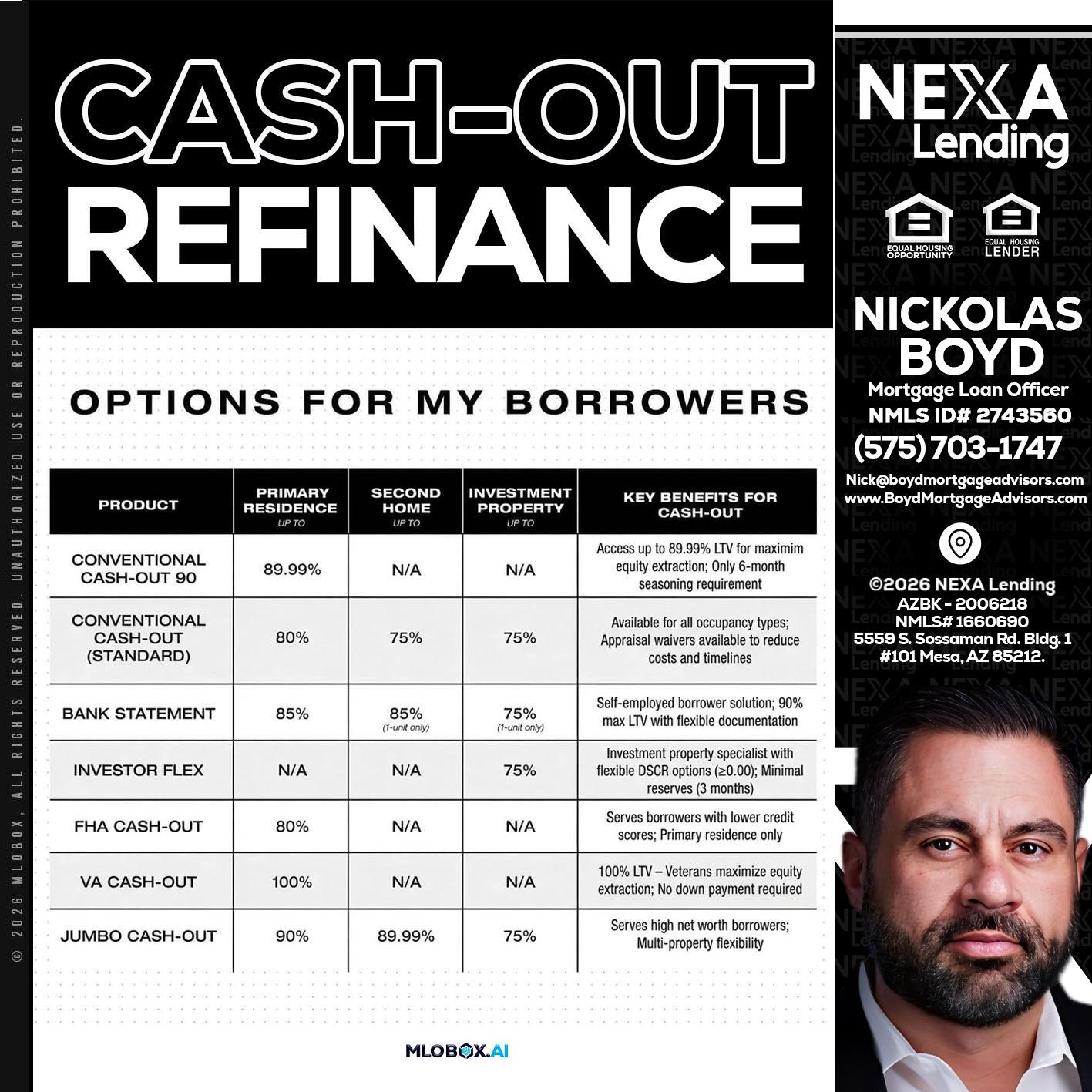 CASH OUT - Nick Boyd -Mortgage Loan Officer